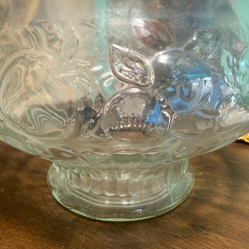 Source Unknown Clear Embossed 62 years old Vintage Glass punch Bowl